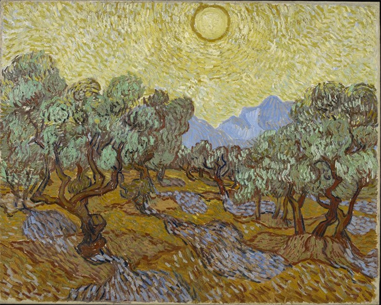 Olive Trees With Yellow Sky And Sun Gogh Oil Painting